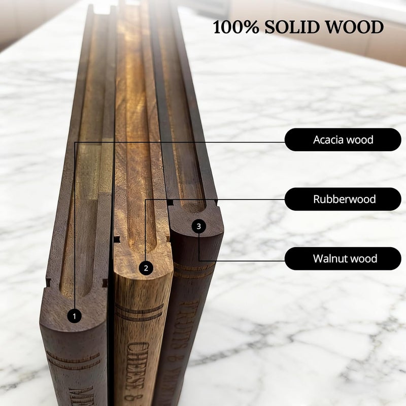 MACTANO Book Cutting Board Set, 100% Acacia Wooden Kitchen Book Shaped Cutting Board with Stand - Image 5